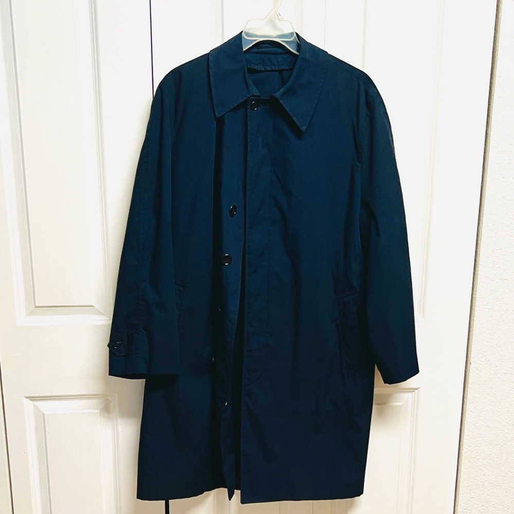 Vintage 70s English Squire Men's Navy Single-Breasted Trench Coat Size 44